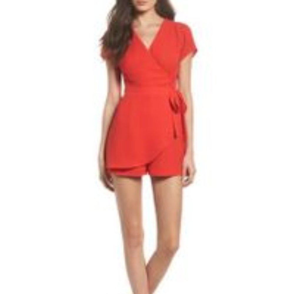 Red lace back romper skort